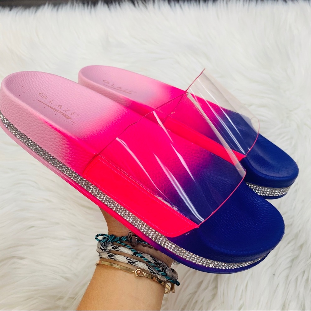 Pink tie dye rhinestoned slide - Picture 7 of 10